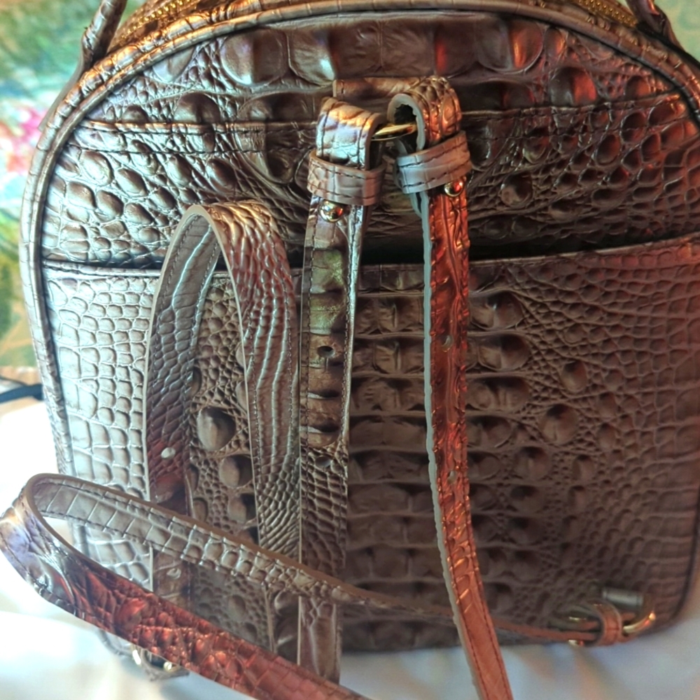 Brahmin Croc-Embossed Metallic Brown Mini Backpack - Picture 2 of 5